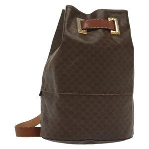 Authentic CELINE Macadam Canvas Shoulder Bag PVC Leather Brown Gold